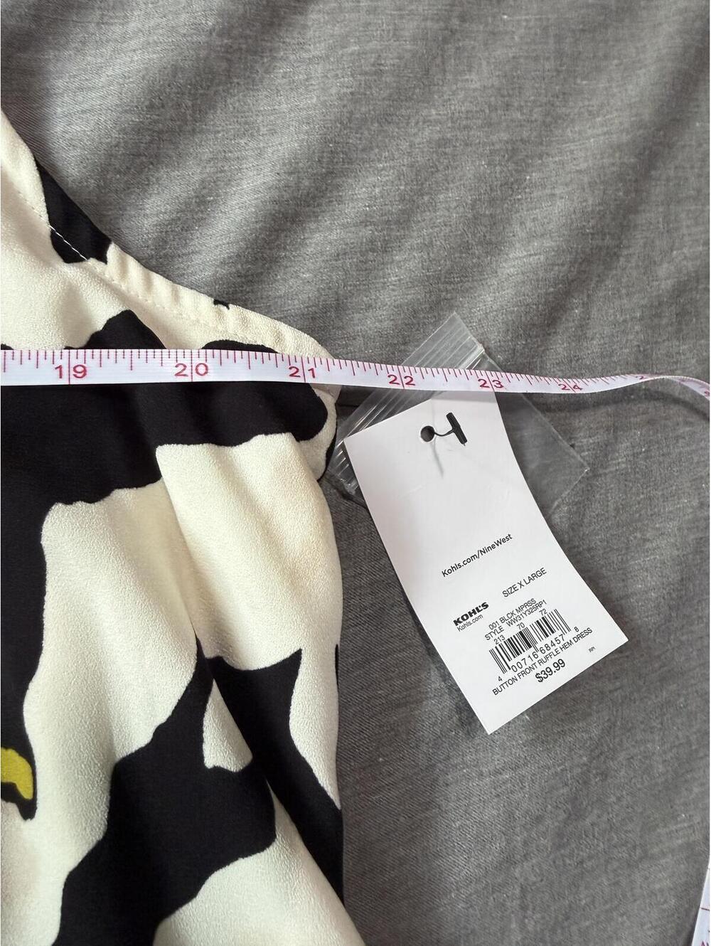 Nine West Womens Black White Yellow Floral Button Front Ruffle Hem Dress Size XL - Picture 6 of 7